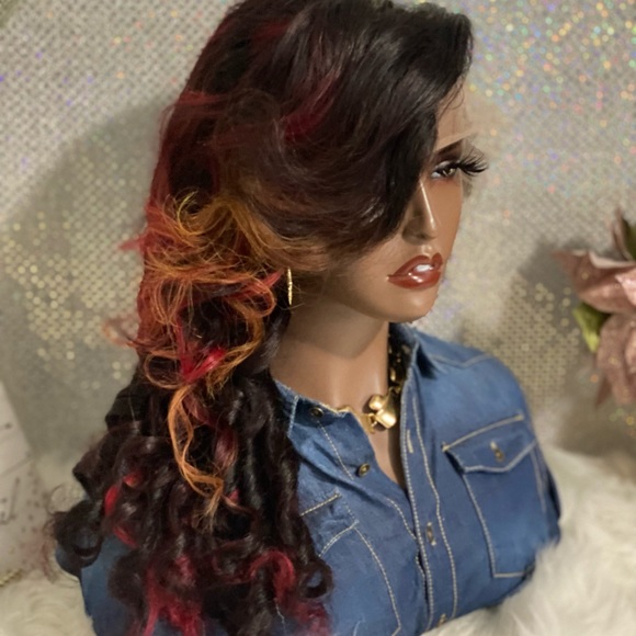 🔥SOLD-OUT New 24”Fire Sunset💯Brazilian Human Hair 13X6 HD Transparent Wig🔥 - Picture 5 of 16